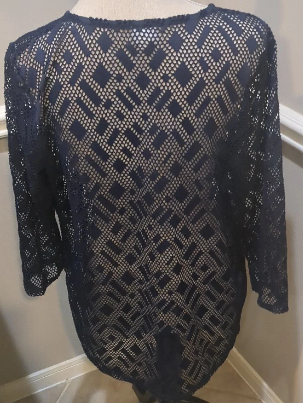 Chico's Navy Openwork Crochet Tunic